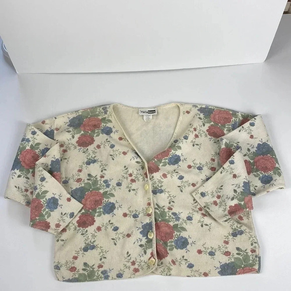 2/$25Vintage Floral the neck button up slouchy cream neutral cardigan sz medium - Picture 4 of 12
